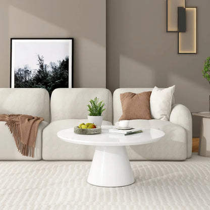 SHYFOY Modern Cone Coffee Table for Living Room, High Gloss Finish, 35.4in Diameter, Black or White