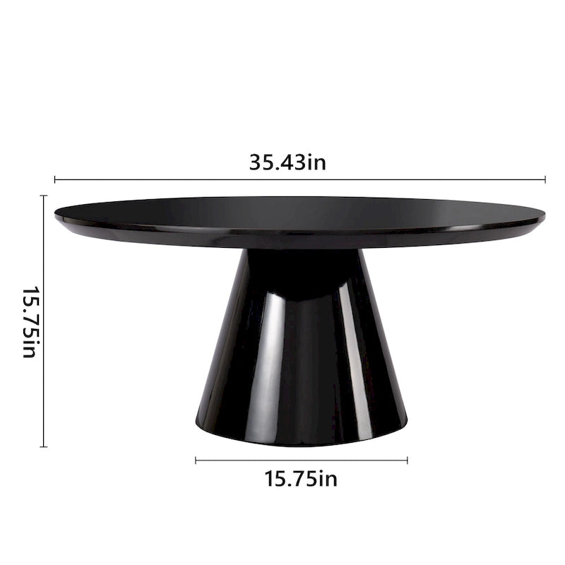 SHYFOY Modern Cone Coffee Table for Living Room, High Gloss Finish, 35.4in Diameter, Black or White