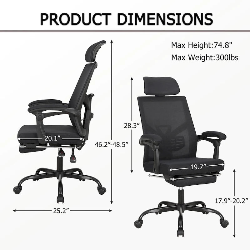 Office Chair With Foot Rest Ergonomic Swivel Mesh Task Office Chair