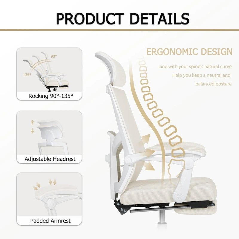 Office Chair With Foot Rest Ergonomic Swivel Mesh Task Office Chair