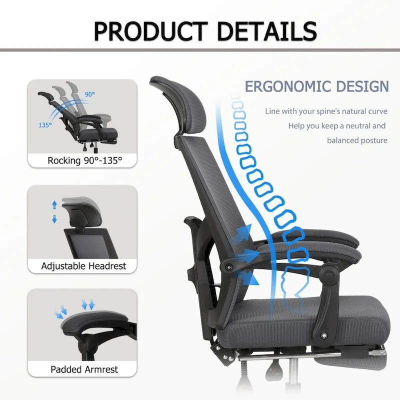 Office Chair With Foot Rest Ergonomic Swivel Mesh Task Office Chair