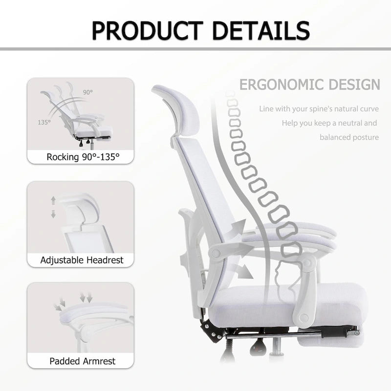 Office Chair With Foot Rest Ergonomic Swivel Mesh Task Office Chair