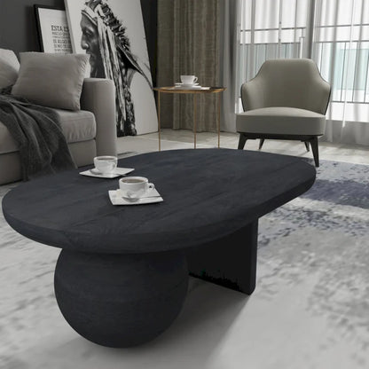 38 Inch Coffee Table, Oblong Mango Wood Top with a Modern Ball Leg