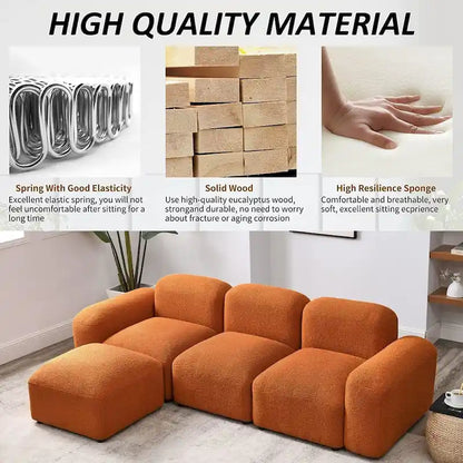 Modern Modular L-Shape Sectional Sofa Set, DIY Combination, 3 Seat Upholstered Couch with Chaise Lounge for Living Room