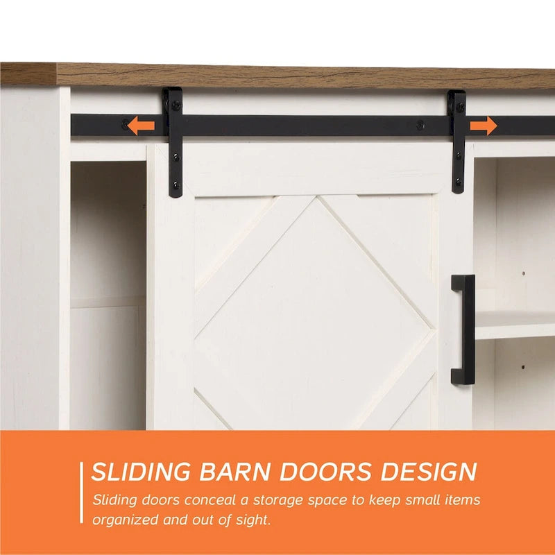 Fireplace TV Stand Farmhouse Sliding Barn Door Entertainment Center