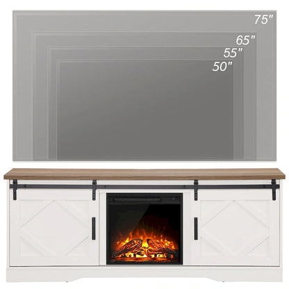 Fireplace TV Stand Farmhouse Sliding Barn Door Entertainment Center