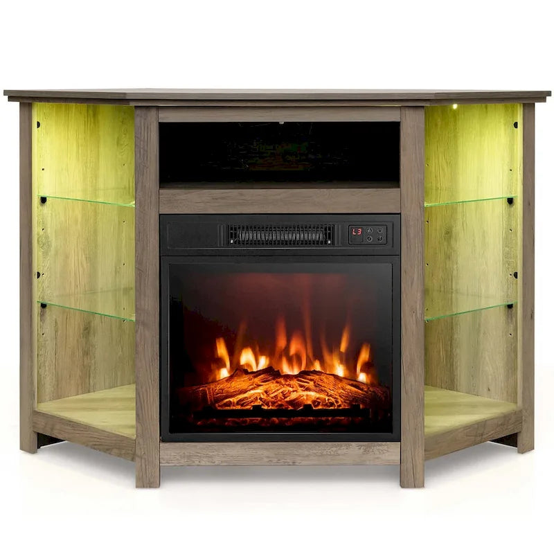 Costway Fireplace TV Stand w/ Led Lights & 18 Electric Fireplace for - See Details