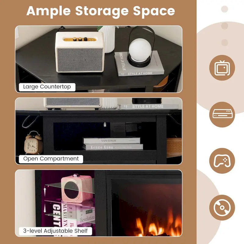 Costway Fireplace TV Stand w/ Led Lights & 18 Electric Fireplace for - See Details