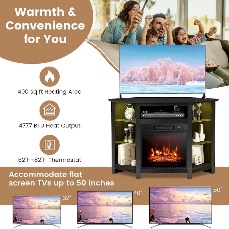 Costway Fireplace TV Stand w/ Led Lights & 18 Electric Fireplace for - See Details