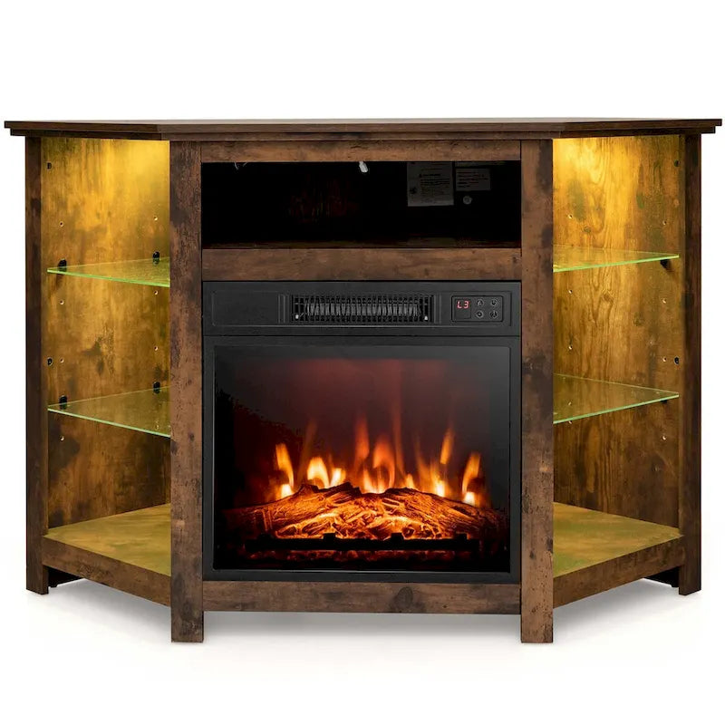 Costway Fireplace TV Stand w/ Led Lights & 18 Electric Fireplace for - See Details