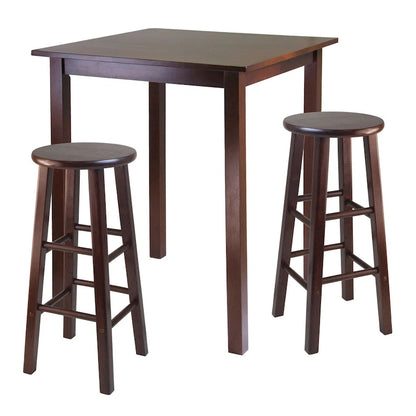 3-Pc High Table with Bar Stools, Walnut
