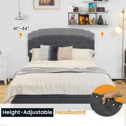Linen Adjustable Headboard 4 Drawer Storage Platform Bed