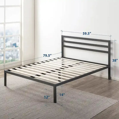 14 Inch Metal Platform Bed with Wood Slat Support By Crown Comfort