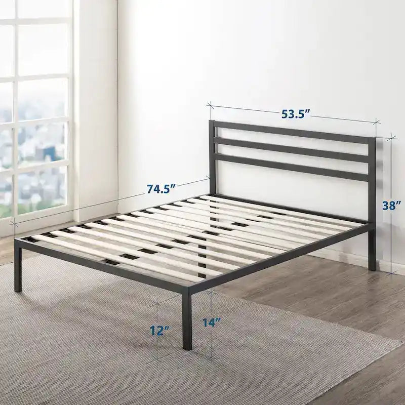 14 Inch Metal Platform Bed with Wood Slat Support By Crown Comfort