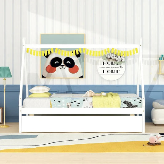 Twin size Tent Floor Teepee Bed with Trundle for bedroom