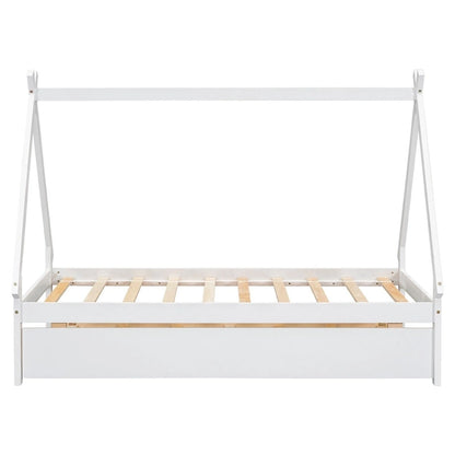 Twin size Tent Floor Teepee Bed with Trundle for bedroom
