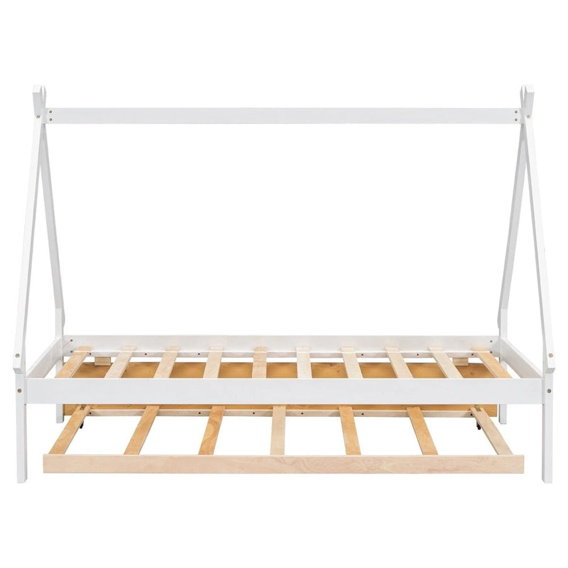 Twin size Tent Floor Teepee Bed with Trundle for bedroom