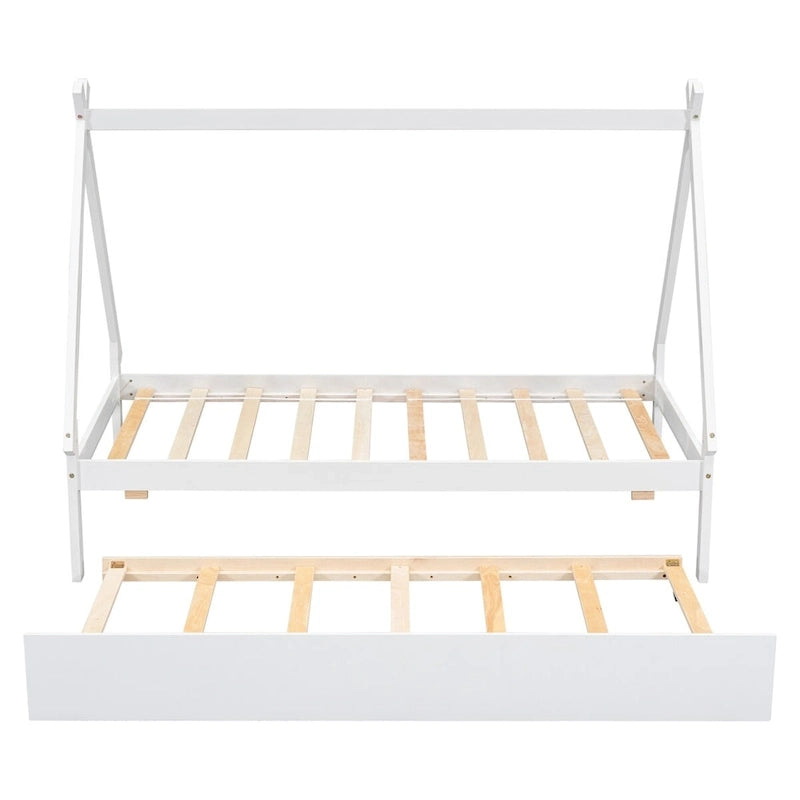 Twin size Tent Floor Teepee Bed with Trundle for bedroom