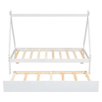 Twin size Tent Floor Teepee Bed with Trundle for bedroom