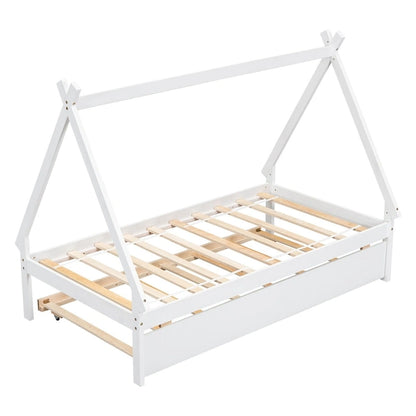 Twin size Tent Floor Teepee Bed with Trundle for bedroom