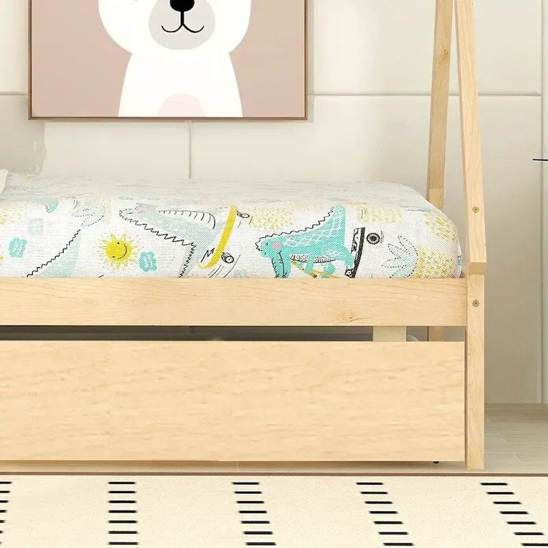 Twin size Tent Floor Teepee Bed with Trundle for bedroom