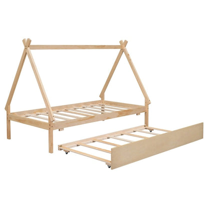 Twin size Tent Floor Teepee Bed with Trundle for bedroom