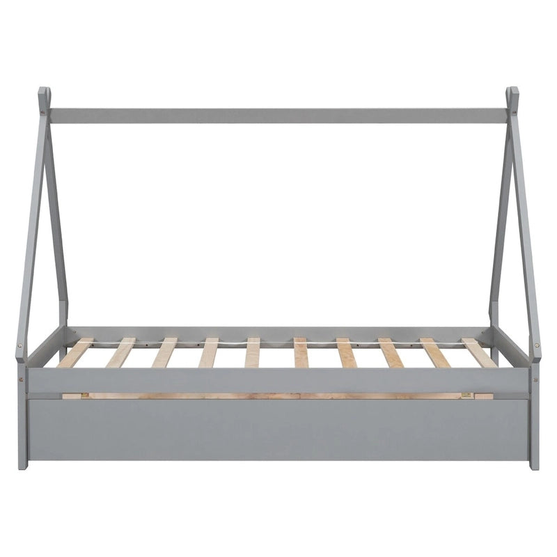 Twin size Tent Floor Teepee Bed with Trundle for bedroom