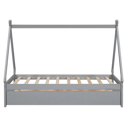 Twin size Tent Floor Teepee Bed with Trundle for bedroom