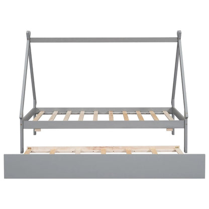 Twin size Tent Floor Teepee Bed with Trundle for bedroom