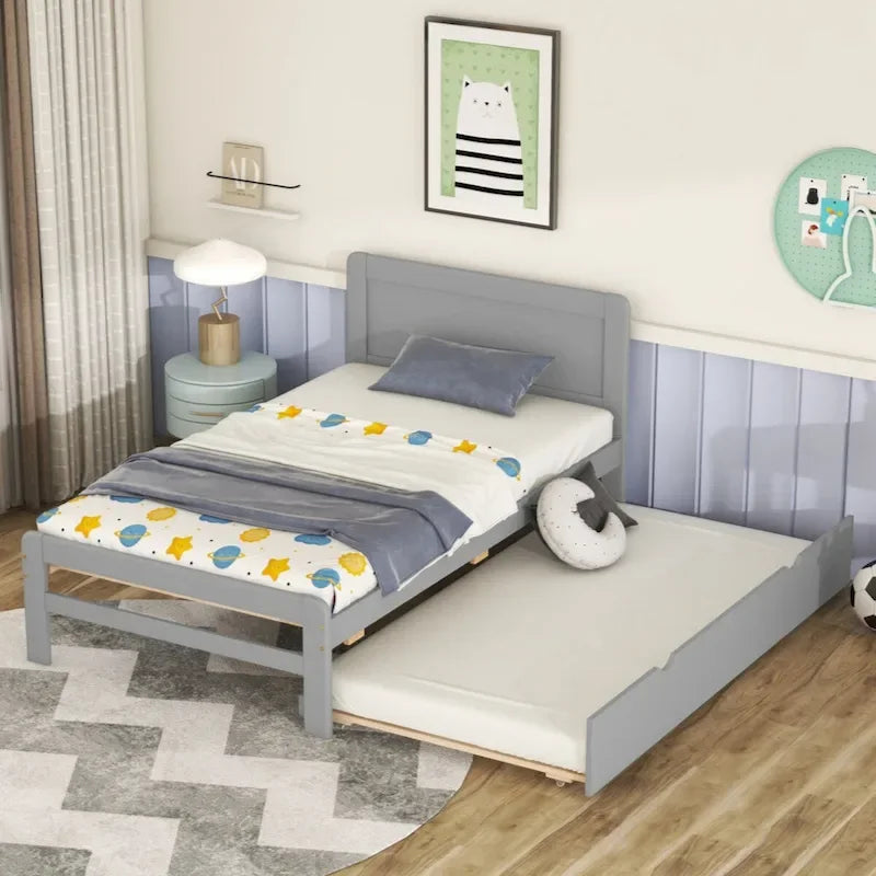 Modern Design Twin Size Platform Bed Frame with Trundle