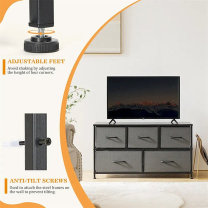 Storage Dresser with 5 Drawers and Anti-Tipping Accessories