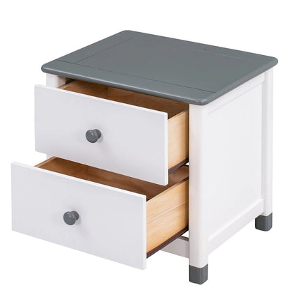 3-Pieces Bedroom Sets Full Size Platform Bed with Nightstand and Storage dresser,White+Gray