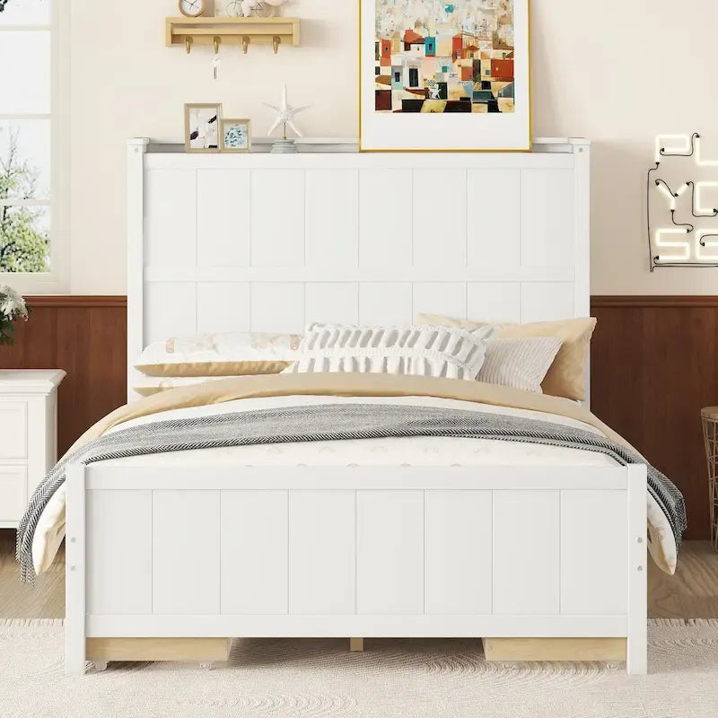 Full Size Platform Bed with Drawers and Storage Shelves