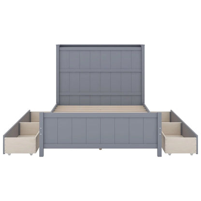 Full Size Platform Bed with Drawers and Storage Shelves