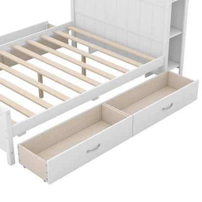Full Size Platform Bed with Drawers and Storage Shelves