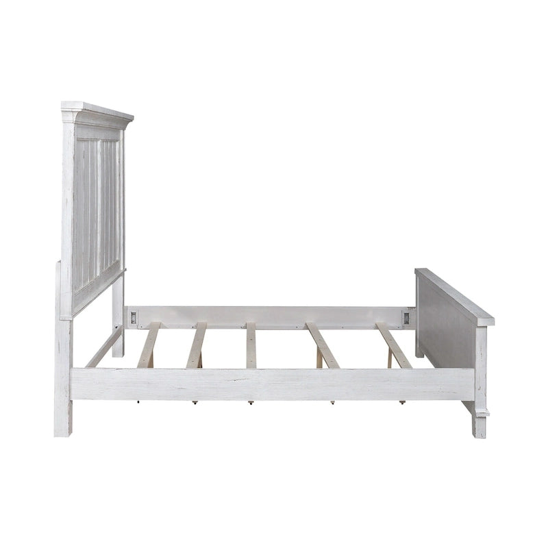 River Place Riverstone White & Tobacco Panel Bed, Dresser, Mirror, and Nightstand Set