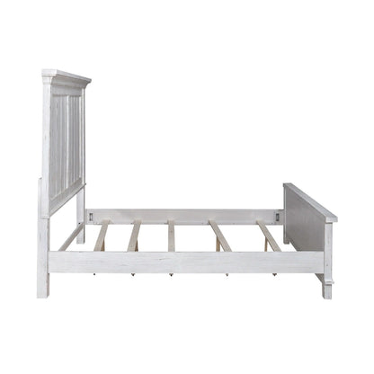 River Place Riverstone White & Tobacco Panel Bed, Dresser, Mirror, and Nightstand Set