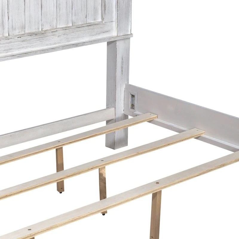 River Place Riverstone White & Tobacco Panel Bed, Dresser, Mirror, and Nightstand Set