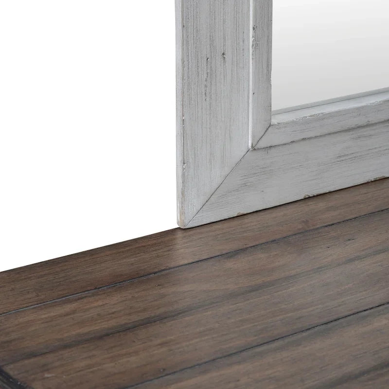 River Place Riverstone White & Tobacco Panel Bed, Dresser, Mirror, and Nightstand Set