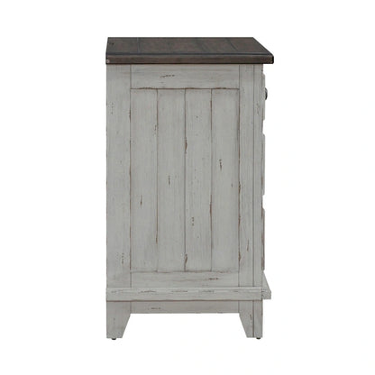 River Place Riverstone White & Tobacco Panel Bed, Dresser, Mirror, and Nightstand Set