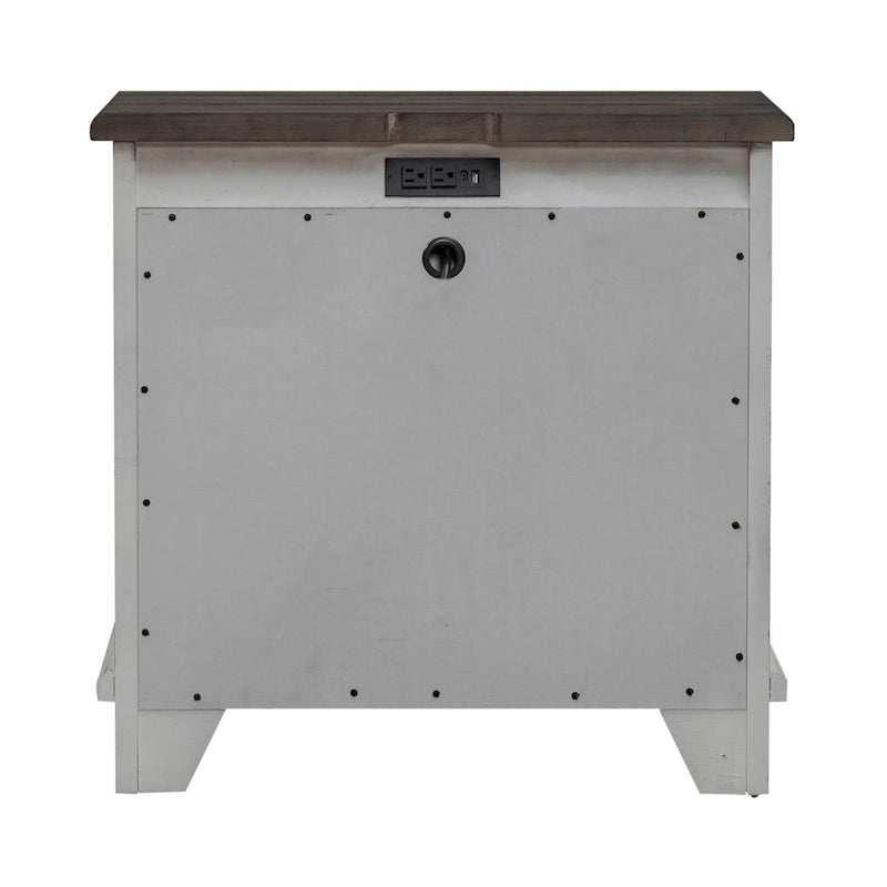 River Place Riverstone White & Tobacco Panel Bed, Dresser, Mirror, and Nightstand Set