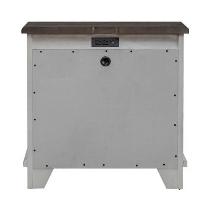 River Place Riverstone White & Tobacco Panel Bed, Dresser, Mirror, and Nightstand Set