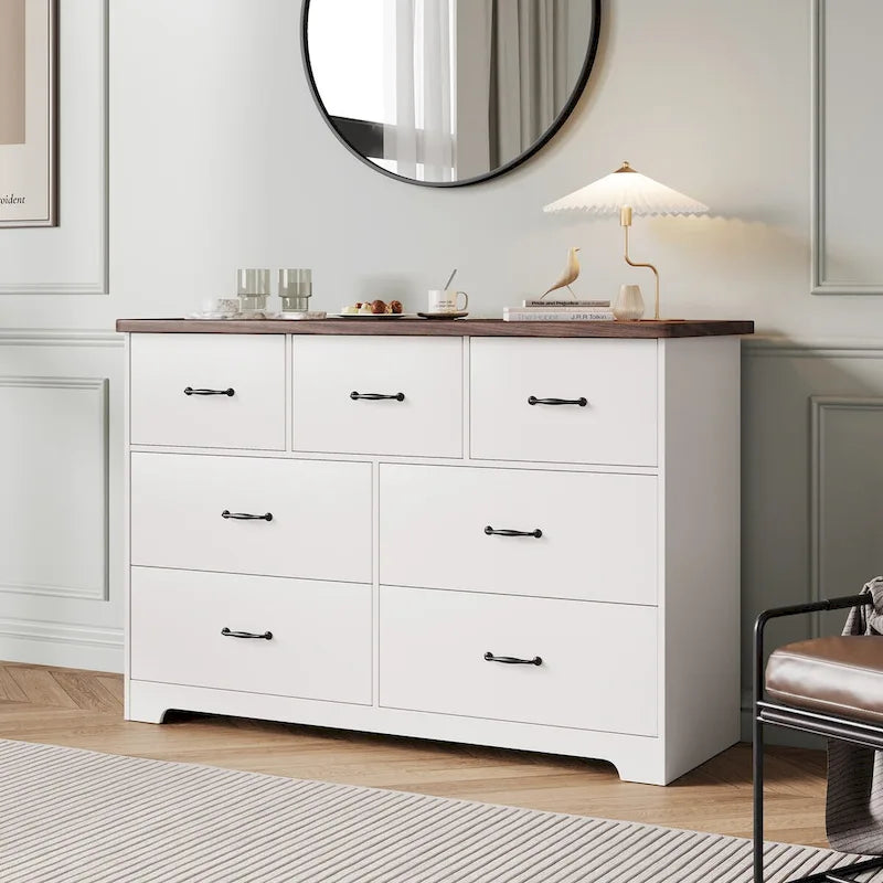 Modern Dresser for Bedroom, 7 Drawer Double Dresser Sideboard
