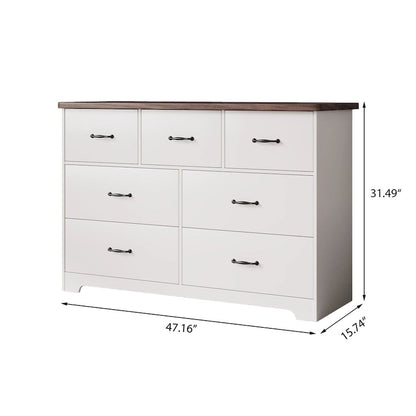 Modern Dresser for Bedroom, 7 Drawer Double Dresser Sideboard