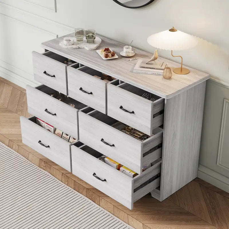 Modern Dresser for Bedroom, 7 Drawer Double Dresser Sideboard