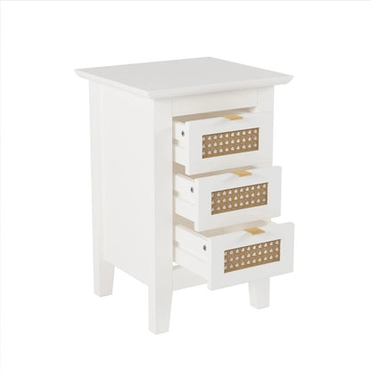 Wooden Nightstands Set of 2 with Rattan-Woven Surfaces and Three Drawers