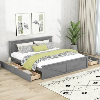 Wooden Platform Bed with 4 Storage Drawers and Support Legs