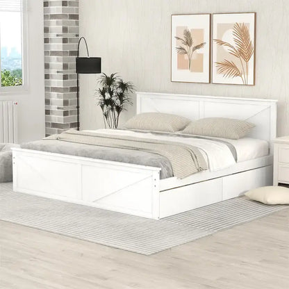 Wooden Platform Bed with 4 Storage Drawers and Support Legs