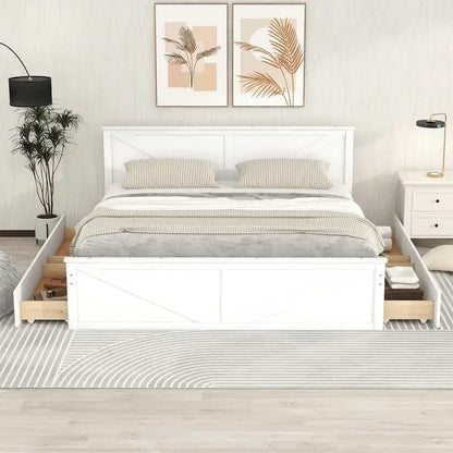 Wooden Platform Bed with 4 Storage Drawers and Support Legs