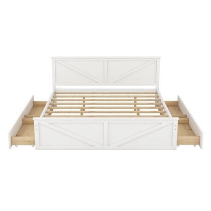Wooden Platform Bed with 4 Storage Drawers and Support Legs